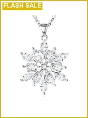 Sterling Silver Snowflake Pendant Necklace Cubic Zirconia Christmas Gift